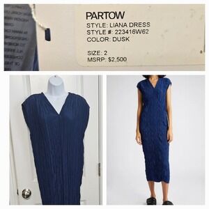 Partow‎ Liana Micropleat Midi Dress In  Dusk Blue Womens Sz 2 NWT